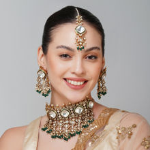 Beryachi Multi-Color Aza Emerald White & Green Choker Necklace with Tikka