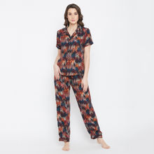 Clovia Button Me Up Shirt & Pyjama Set in Multicolour- Crepe
