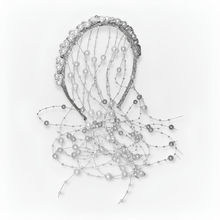 Majestique White Bridal Pearl Tassel Hairband With Crystals