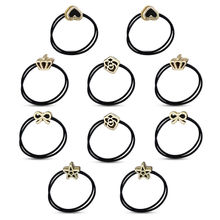 Majestique Black Hair Tie Rubber Bands With Golden Charms- Set Of 10