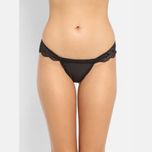 N-Gal Women's Lace Trim Edge Low Waist Underwear Lingerie Thong Panty - Black