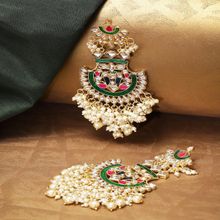 Priyaasi Green Gold-Plated Handcrafted Kundan-Studded Classic Drop Earrings