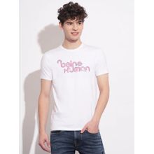 White Slim Fit Round Neck Men's T-Shirt by Being Human Clothing