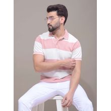 CRIMSOUNE CLUB Men Pink Horizontal Stripes Pure Cotton Polo T-Shirt