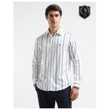 U.S. POLO ASSN. Mens Vertical Stripes Pure Cotton Navy Blue Casual Shirt