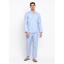 Shopbloom Blue and White Dotted Stripes Long Sleeve Pure Cotton Night Suit (Set of 2)