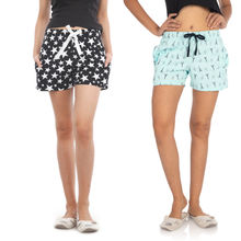 Nite Flite Women'S Cotton Shorts - Pack Of 2 Stars & Eiffel Tower - Multi - Color
