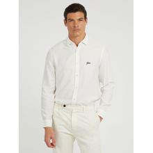 Guess Men White Solid Spread Collar Full Sleeves Shirt