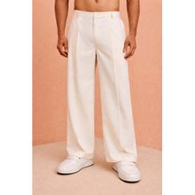 Vastramay Men Cream Cotton Lycra Wide Leg Pant
