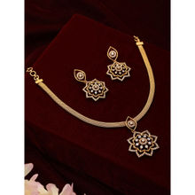 Saraf RS Jewellery Gold Plated Cz Studded Floral Locket Jewellery Set