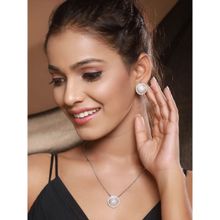 Saraf RS Jewellery Silver Plated Natural Seawater Round Pearl CZ Minimal Locket Jewellery Set