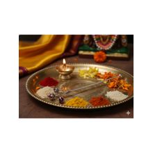 SABERA Trishakti Tilak Stick Silver Finish Sacred Tilak Applicator With Triple Lotus Ends