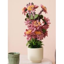 HOME 360 Artificial Pink Dahlias Flowers With Ceramic Pot