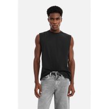 Snitch Black Solid Pure Cotton Oversized Fit Tank