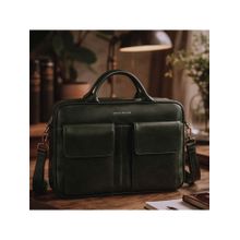 Gauge Machine Mens Olive 16 Inch Vegan Leather Laptop Bag With Detachable Strap