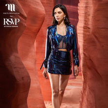 Nikita Mhaisalkar Dark Blue Shiny High Waist Faux Leather Mini Skirt