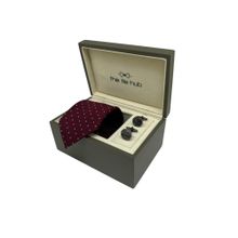 The Tie Hub Men Maroon Silk Polka Dots Necktie & Pair Of Cufflink Gift Set