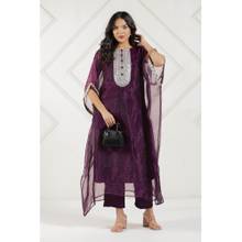 The Kaftan Company Plum Purple Tissue Silk Kaftan Kurta with Pant
