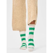 Happy Socks Off White Zigzag Crew Unisex Socks
