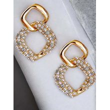OOMPH Gold Tone Crystal and Pearls Link Fashion Drop Earrings