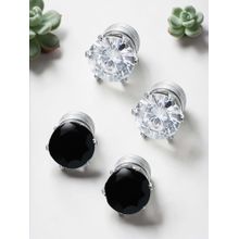 OOMPH Combo of 2 Pair of Black and White Cubic Zirconia Silver Stud Earrings