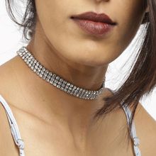 OOMPH Jewellery Silver & White Stone Studded Multi Layer Fashion Choker Necklace For Women & Girls