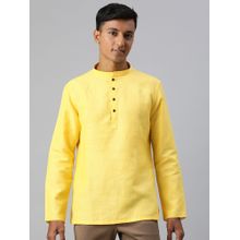 Manthan Yellow Solid Art Silk Full Sleeves Short Kurta