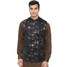 Manyavar Black Terry Rayon Waistcoat for Men