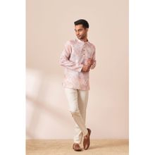 Manyavar Peach Blended Cotton Printed Short Kurta