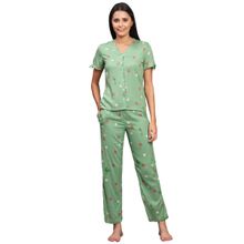 BSTORIES Night Suit For Women-Green Pop Up Animal Print