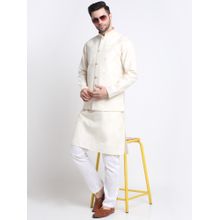 Kraft India Men Cream Kurta & White Pyjama with Cream Embroidered Sequined Nehru Jacket (Set of 3)