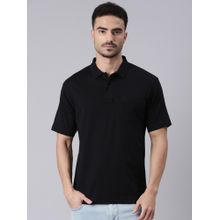 Classic Polo Men Black Polo Neck Solid Cotton T-shirt