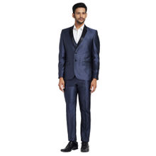 Parx Navy Blue Solid Blazer With Waistcoat & Trouser
