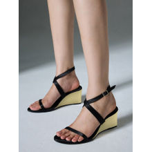 RSVP by Nykaa Fashion Black Satin Almond Toe Ankle Strap Wedge Heels For Women