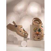 Indifeet Brown Stylish and Waterproof Rubber Platform Slip On Clogs with Charms