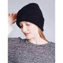 Bharatasya Rabbit Fur Black Beanie Cap for Women