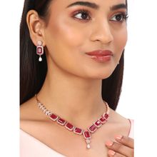 Voylla American Diamond CZ Rose Gold Plated Pearl Necklace Red Stone (Set of 3)