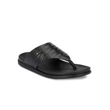 Hitz Men's Black Leather Open Toe Indoor Outdoor Slippers
