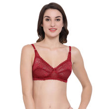 Clovia Lace Solid Non-Padded Full Cup Wire Free Bridal Bra - Maroon