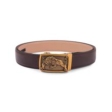 BANGE Mens Genuine Leather Belt With Tiger Design Bronze Buckle