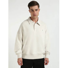 Calvin Klein Men Solid Relaxed Fit Cotton Off White Sweatshirt