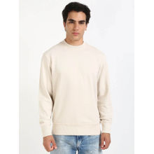 Calvin Klein Men Solid Relaxed Fit Cotton Off White Sweatshirt