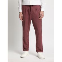 THE BEAR HOUSE Men Maroon Vertical Stripes Tapered Slim Fit Chinos