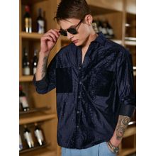 Campus Sutra Men Navy Blue Cheetah Velvet Oversized Shirt