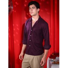 Campus Sutra Men Plum Purple Tactile Cuban Shirt