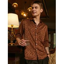 Campus Sutra Men Chocolate Brown Mozaic-Tactile Shirt