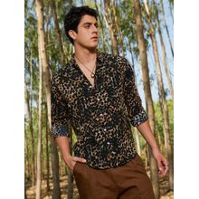 Campus Sutra Men Onyx Black Cheetah Imprint Shirt