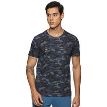 DOMIN8 Men Cotton Regular Fit Round Neck Camouflage Blue Sports T-Shirt