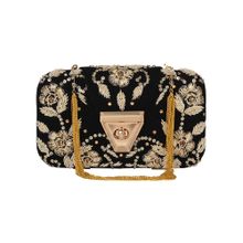 Anekaant Black & Gold Hasp Embroidered Velvet Clutch