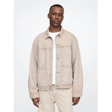 GAP Men's Beige Solid Denim Spread Collar Jacket